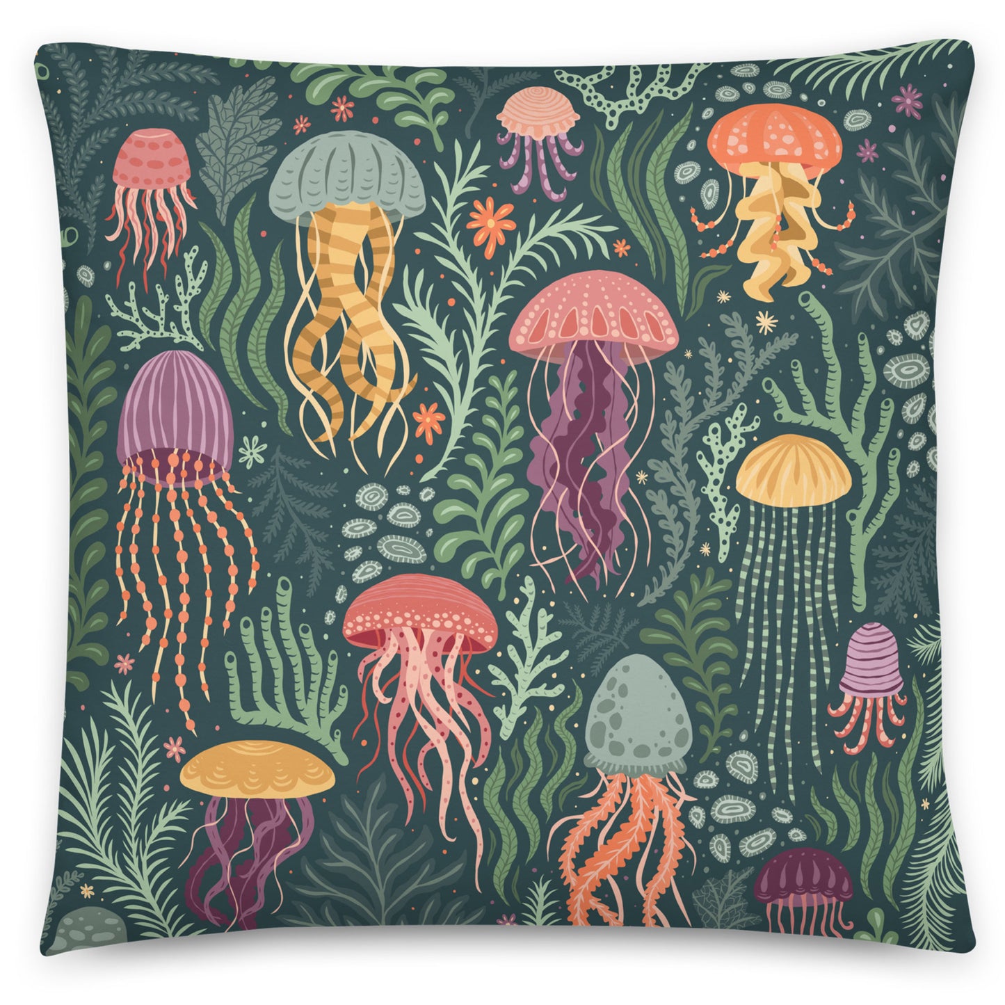 Jellyfish in the Seaweed Throw Pillow