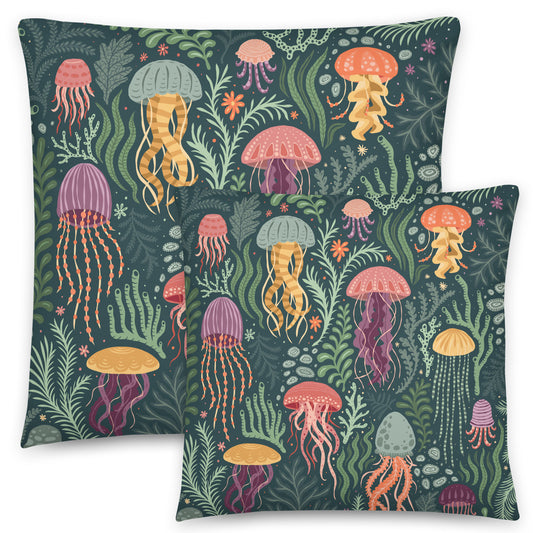 Jellyfish in the Seaweed Throw Pillow