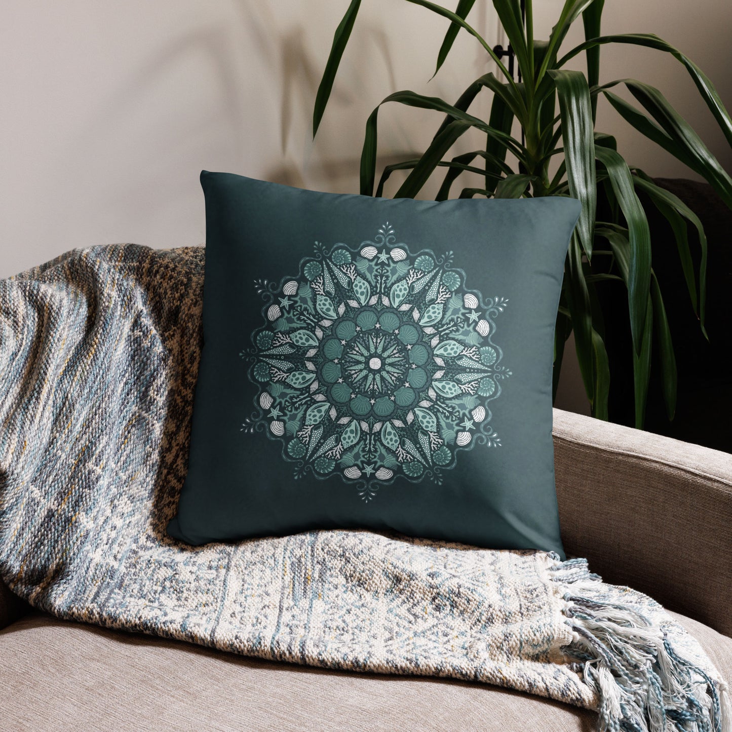Seashell Mandala Throw Pillow