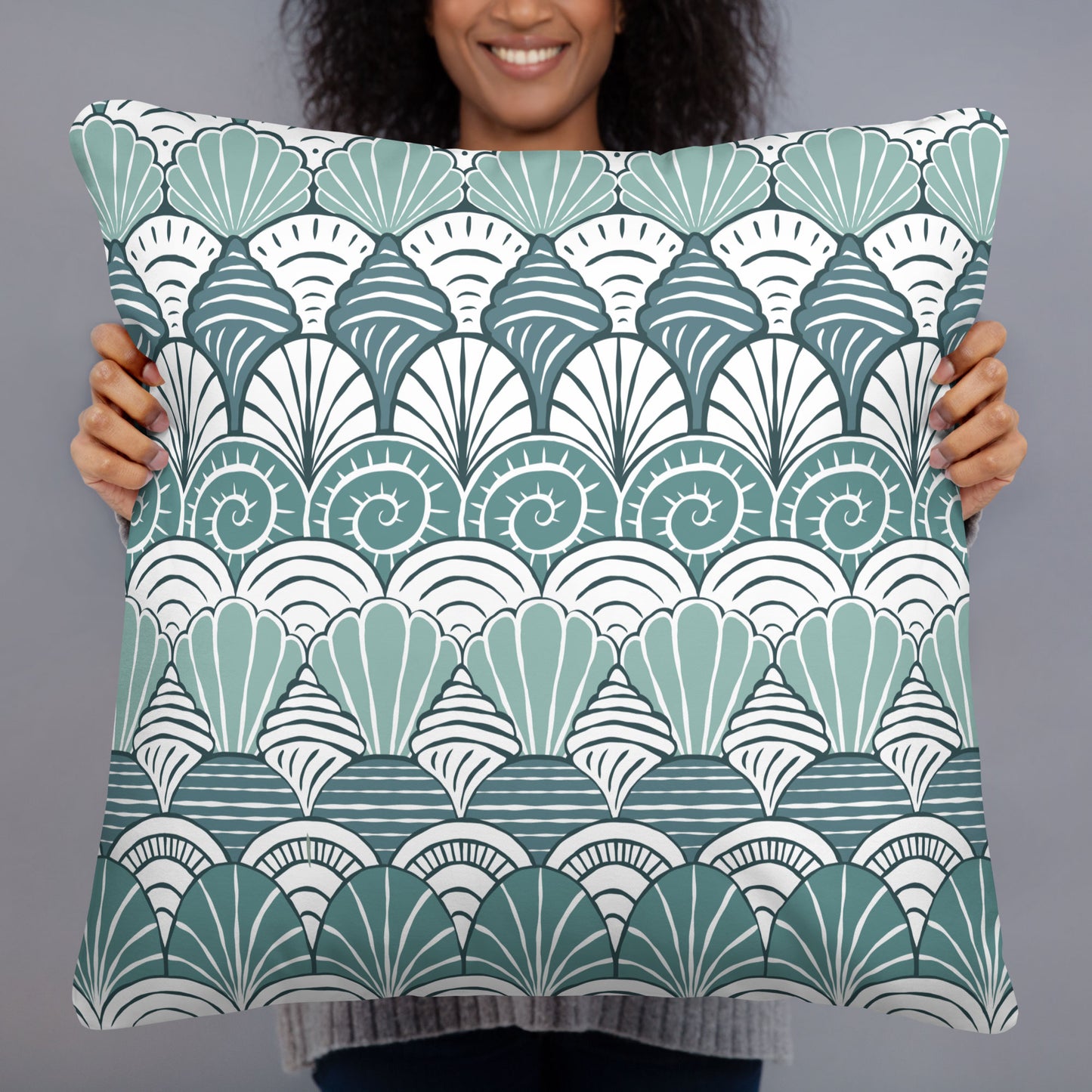 Blue Seashell Pattern Throw Pillow