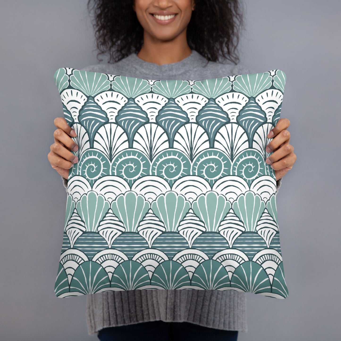 Blue Seashell Pattern Throw Pillow