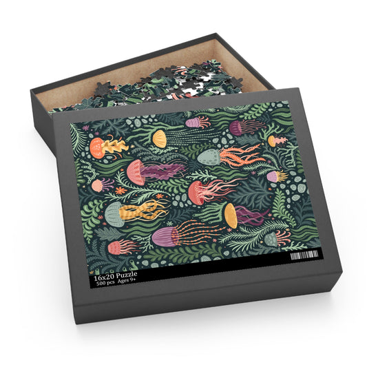Colorful Ocean Jellyfish and Seaweed Jigsaw Puzzle | Shining Tide Designs