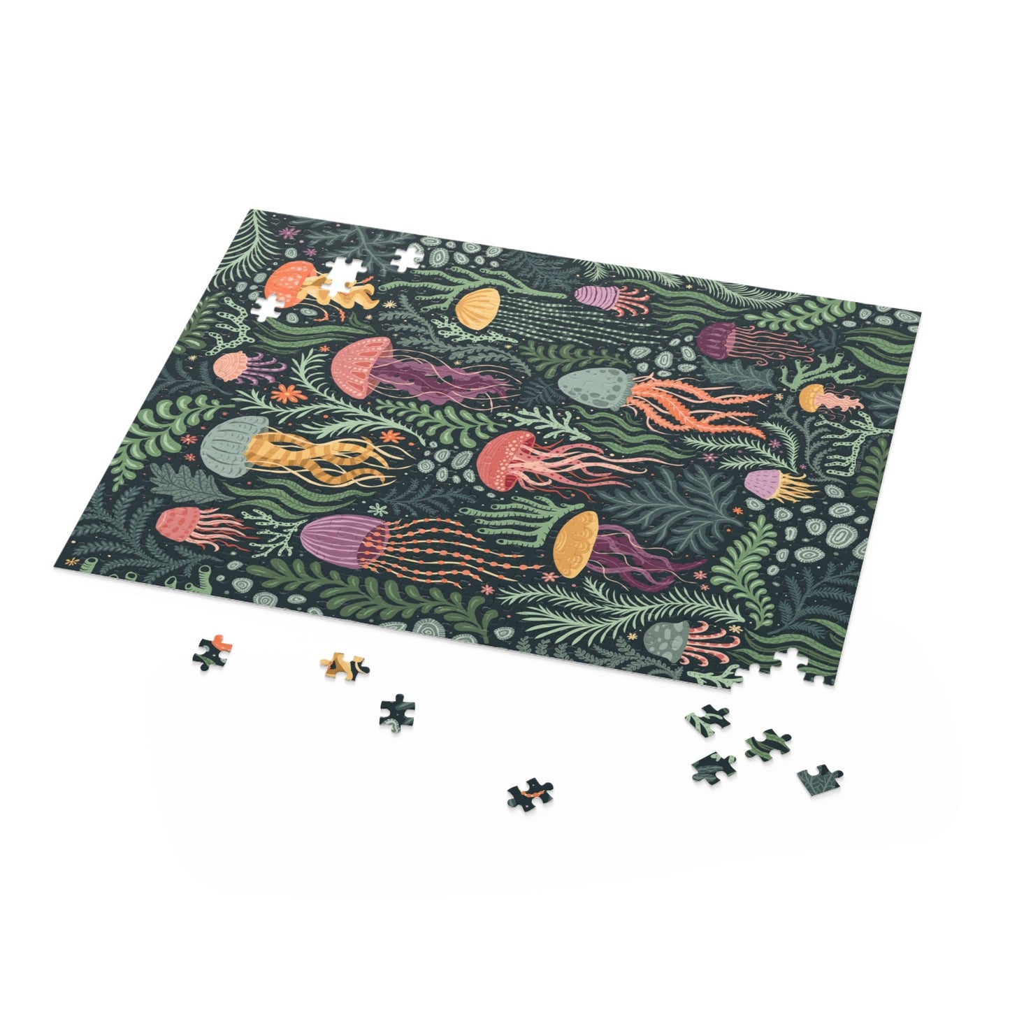 Colorful Ocean Jellyfish and Seaweed Jigsaw Puzzle | Shining Tide Designs