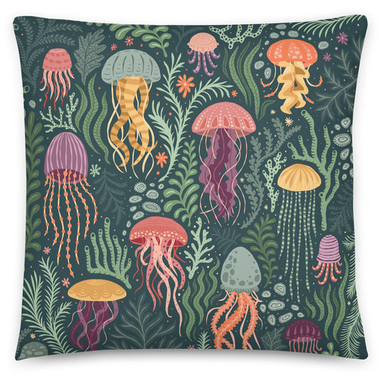 Jellyfish in the Seaweed Throw Pillow
